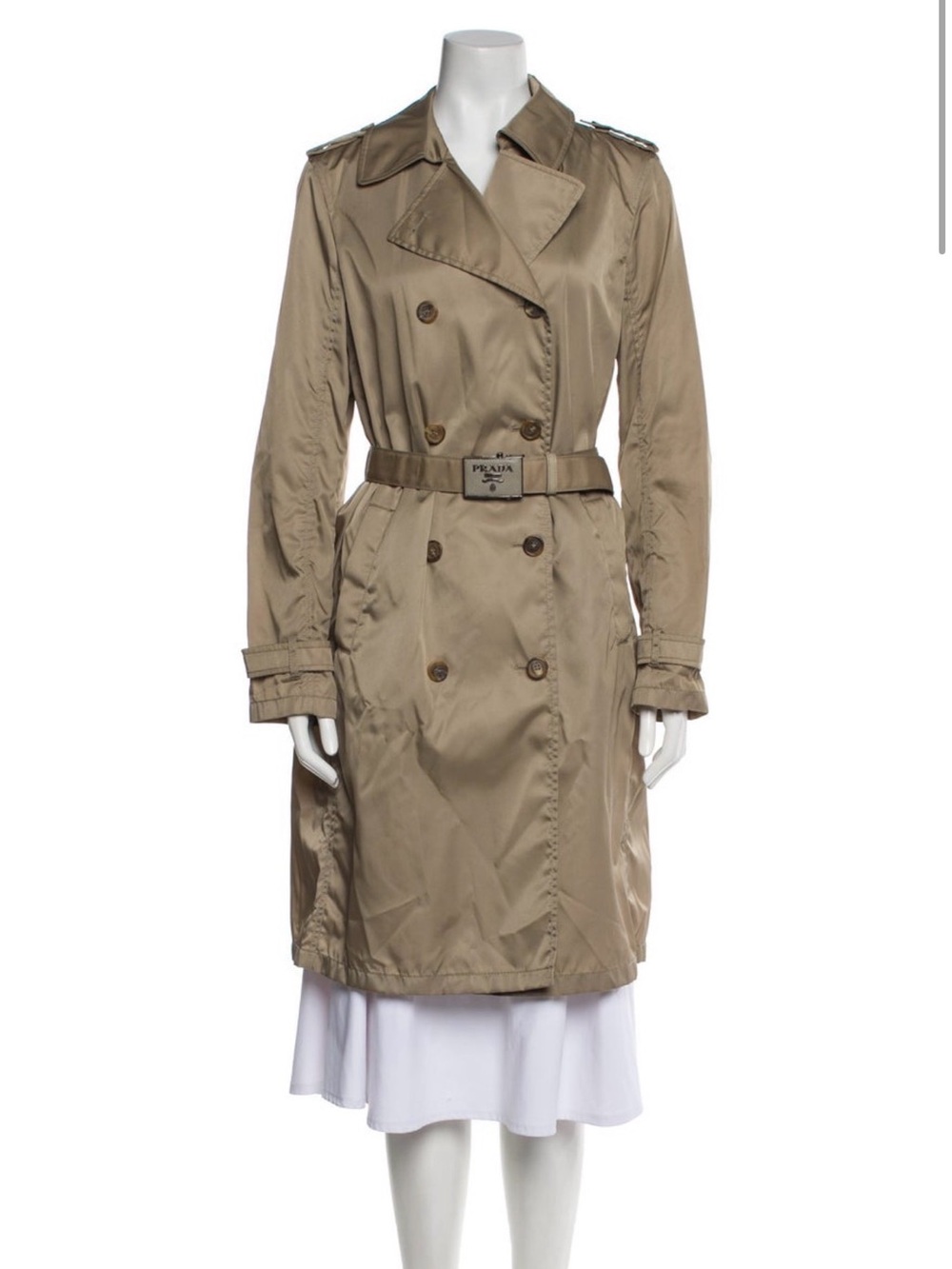 Prada Khaki Double-Breasted Trench Coat with Branded Belt